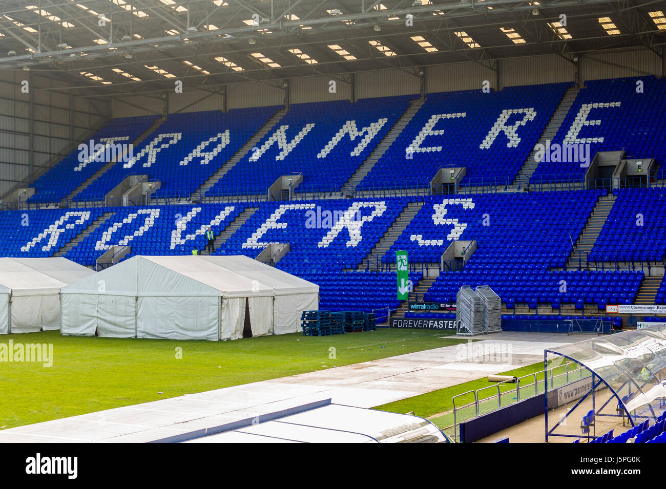 Wirral, UK. 18th May 2017. Staging is erected and the venue is prepared