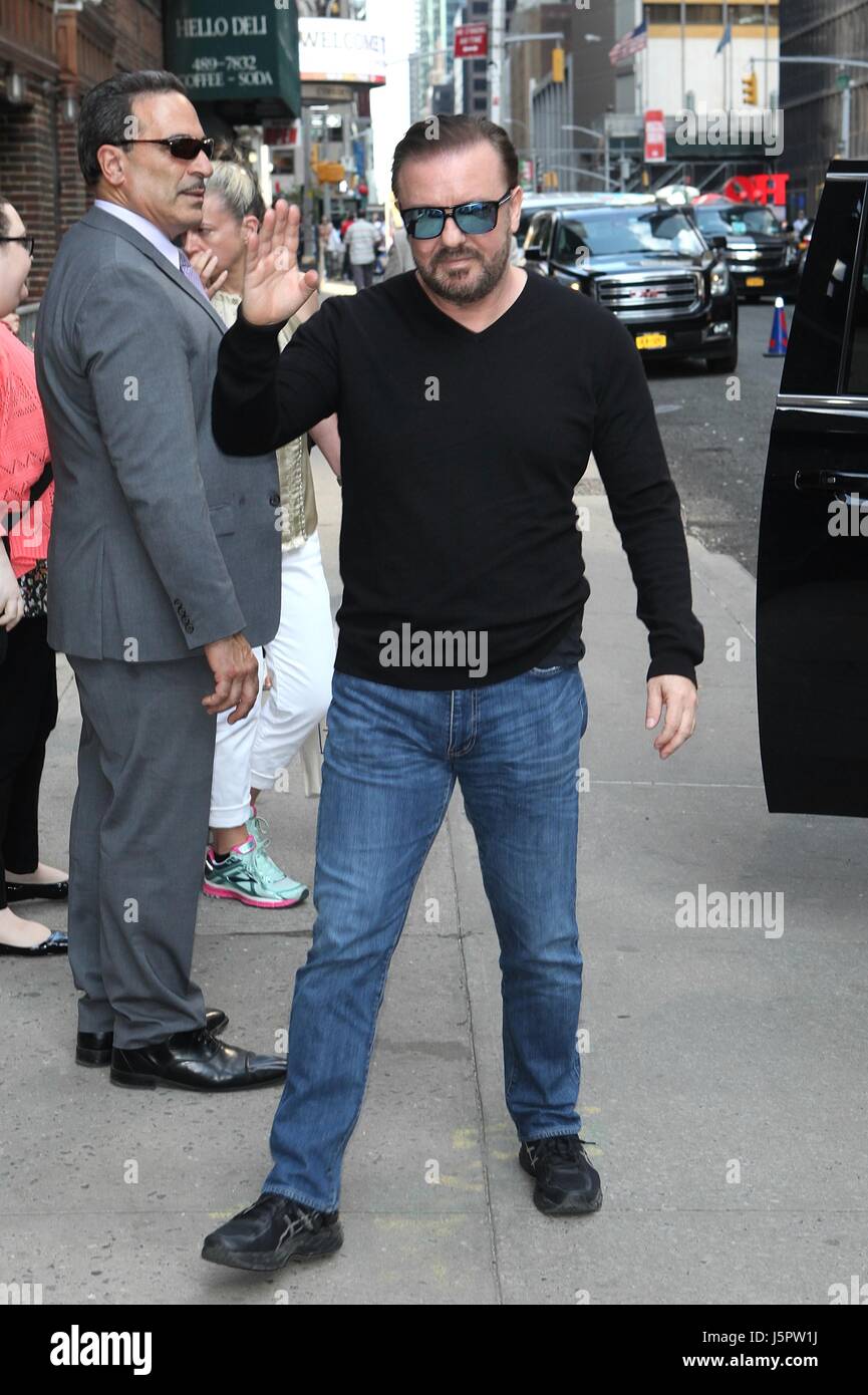 New York, NY, USA. 18th May, 2017. Ricky Gervais arrives at The Late
