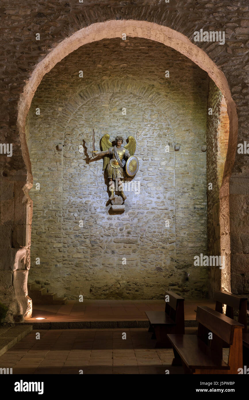 France, Pyrenees Orientales, Codalet, Saint Michel de Cuxa abbey, in church statue of Saint Michael the Archangel Stock Photo