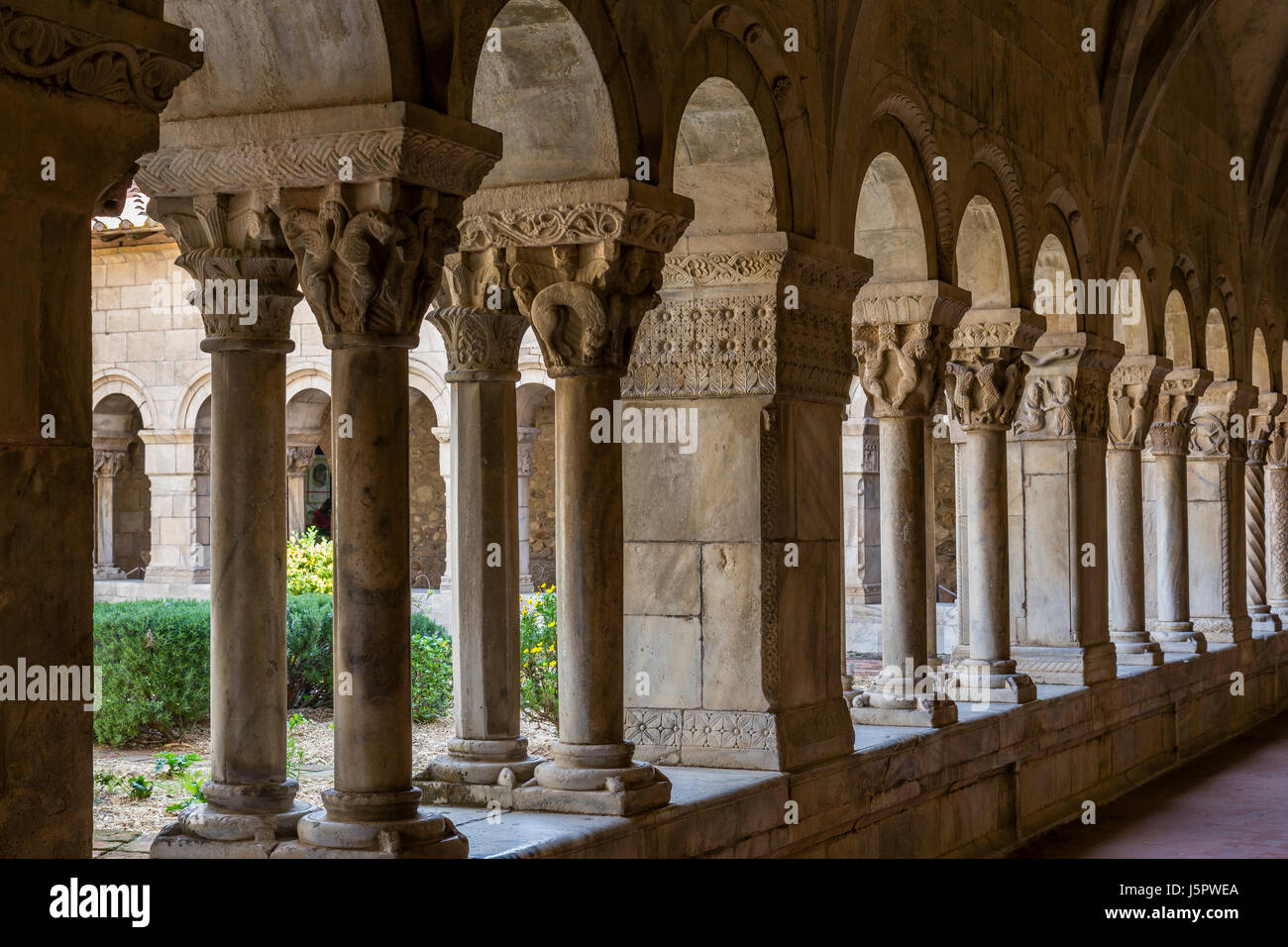 France, Pyrenees Orientales, Elne, Elne Cathedral, Romanesque cloister Stock Photo