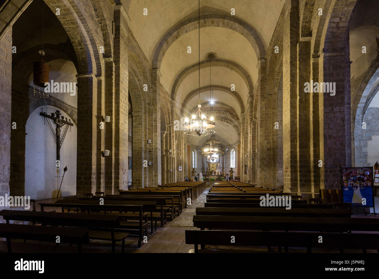France, Pyrenees Orientales, Elne, Elne Cathedral, nave Stock Photo