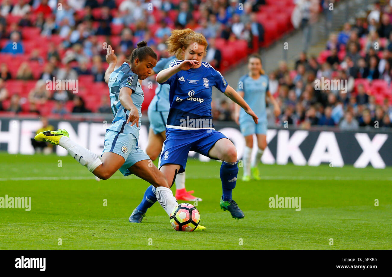 Nikita Parris of Manchester City shoots during the SSE Women's FA Cup Final match between Birmingham City and Manchester City at Wembley Stadium in London. 13 May 2017 EDITORIAL USE ONLY No merchandising. For Football images FA and Premier League restrictions apply inc. no internet/mobile usage without FAPL license - for details contact Football Dataco Stock Photo