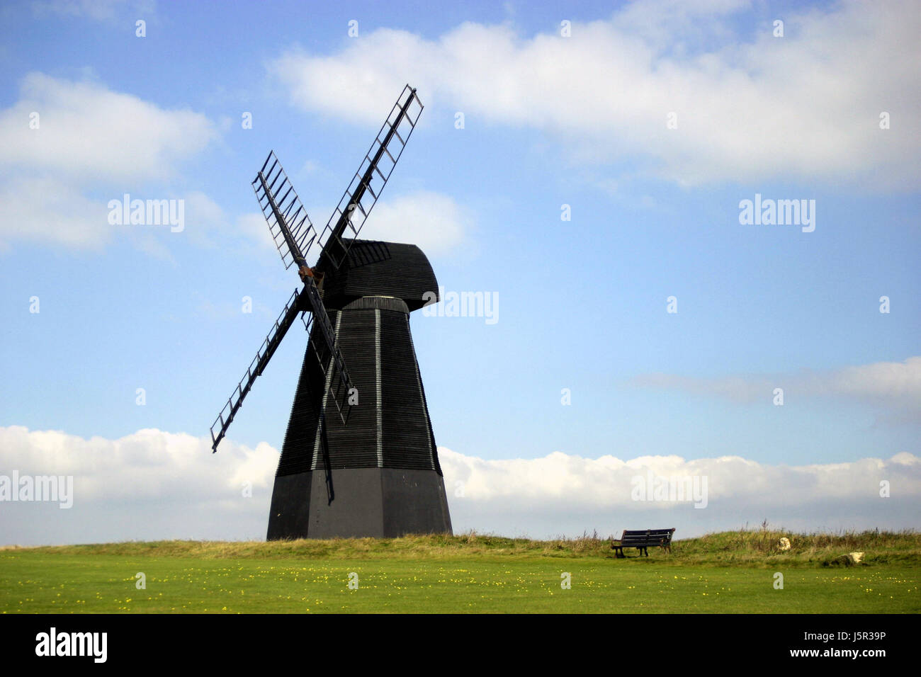 blue green wood blank european caucasian england windmill mill idyll put Stock Photo