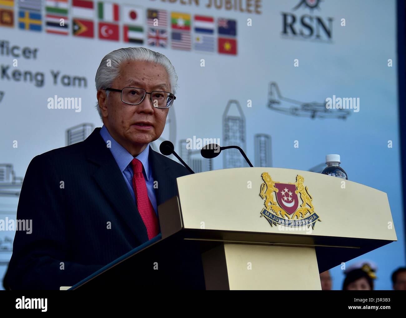 Singaporean President Dr. Tony Tan Keng Yam speaks during the inaugural Singapore International Maritime Review and 50th Anniversary of the Republic of Singapore Navy at the RSS Singapura-Changi Naval Base May 15, 2017 in Changi, Republic of Singapore.    (photo by Micah Blechner /US Navy  via Planetpix ) Stock Photo