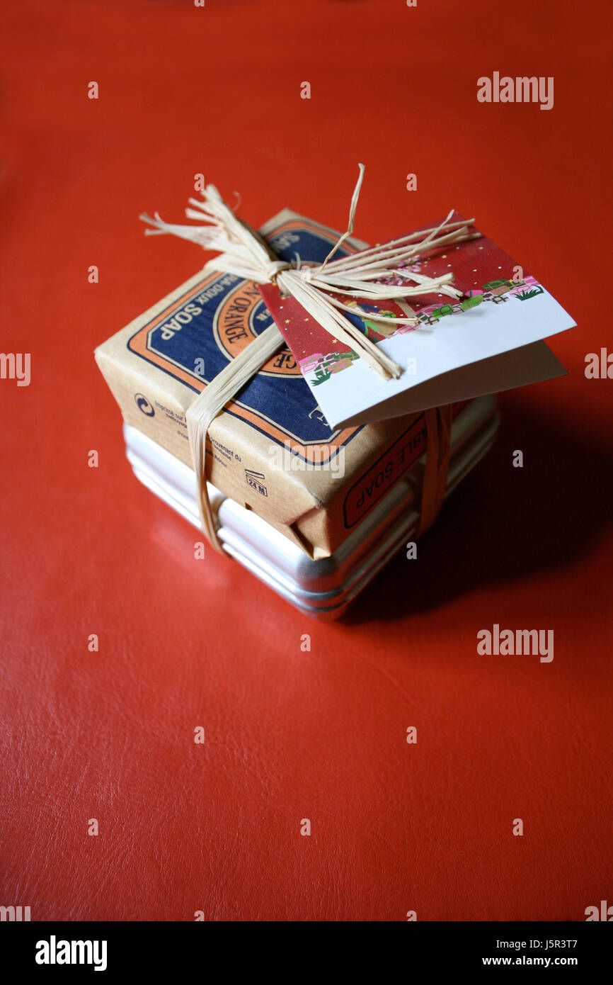 gift poison parcel loop soap christmas present birthday xmas x-mas package Stock Photo