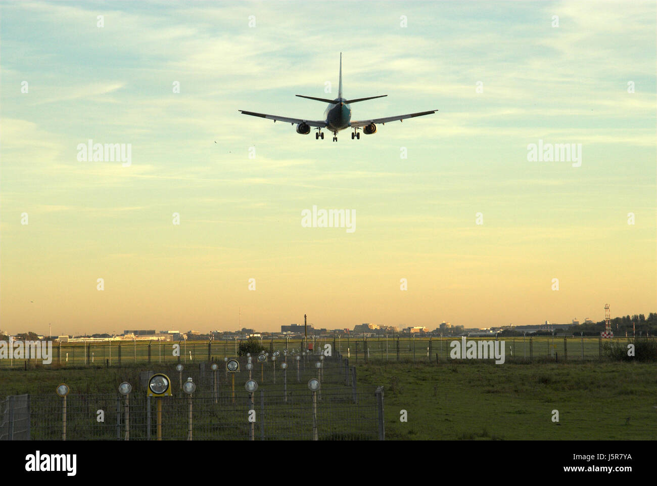 holiday vacation holidays vacations sunset landing airport approach Stock Photo