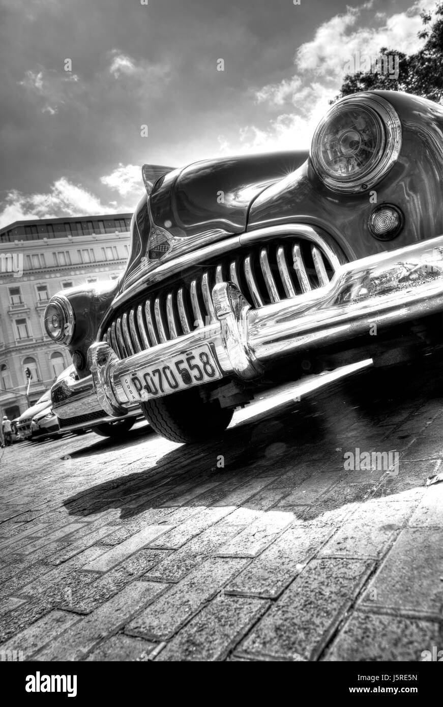 Old American car in Cuba, Cuban car, typical cuban car Cuban vehicle, automobile in Cuba, Car Cuba, Cuban Car, Havana car, parked, typical, blue Stock Photo