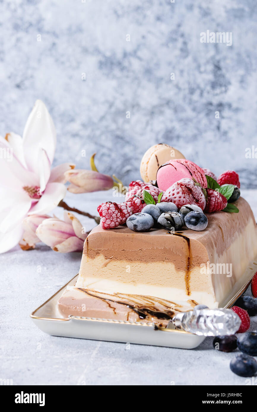 Three layers ice cream cake Stock Photo Alamy