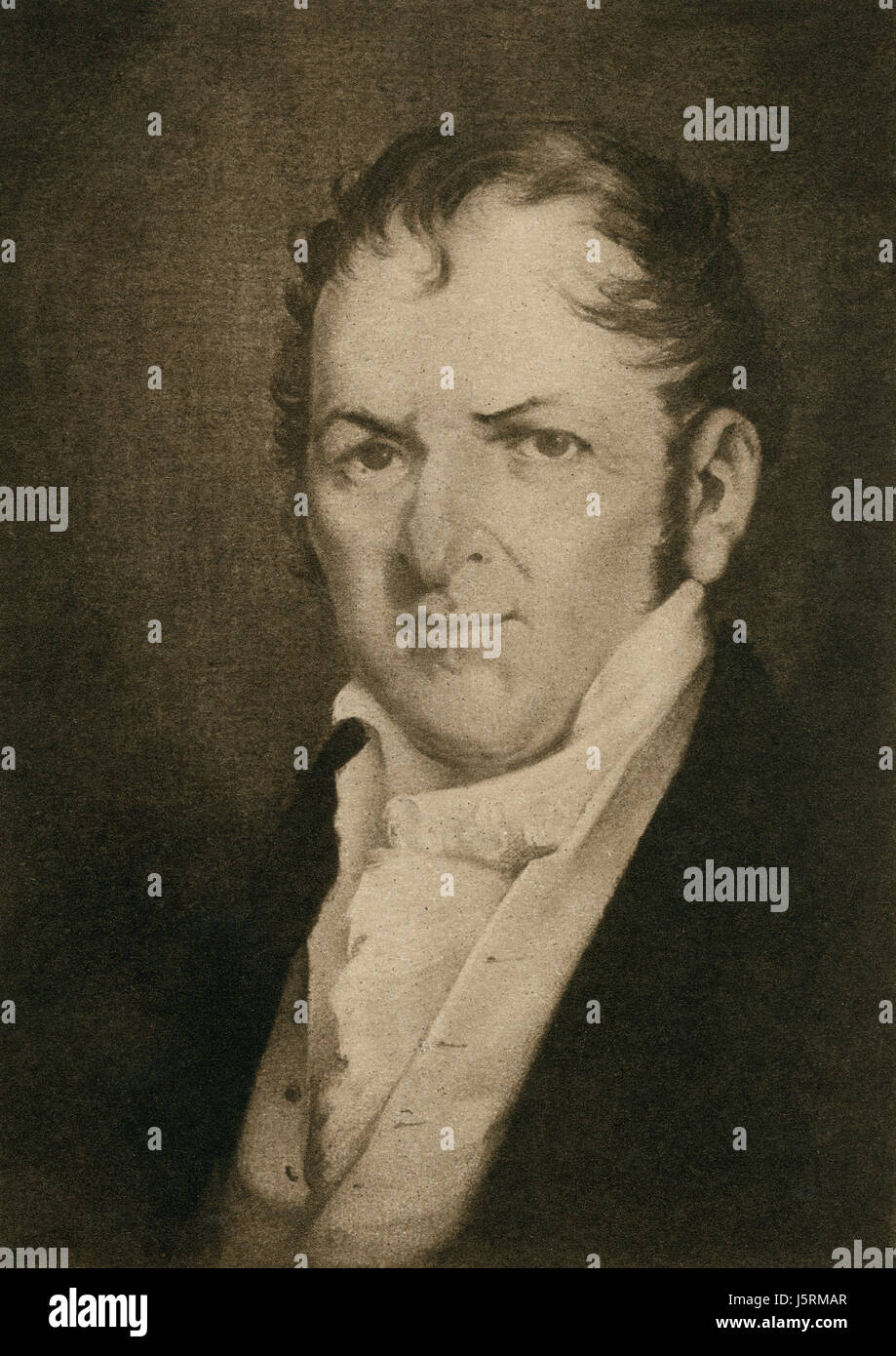 Eli Whitney (1765-1825), American Inventor Best Known for Inventing the Cotton Gin, Portrait, Engraving Stock Photo