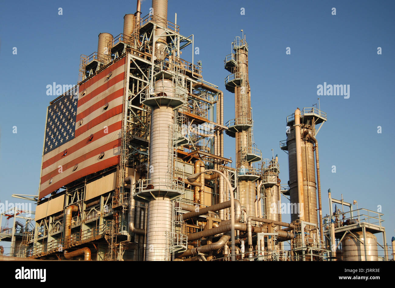 blue production tube flag technology diesel star spangled banner petrol Stock Photo