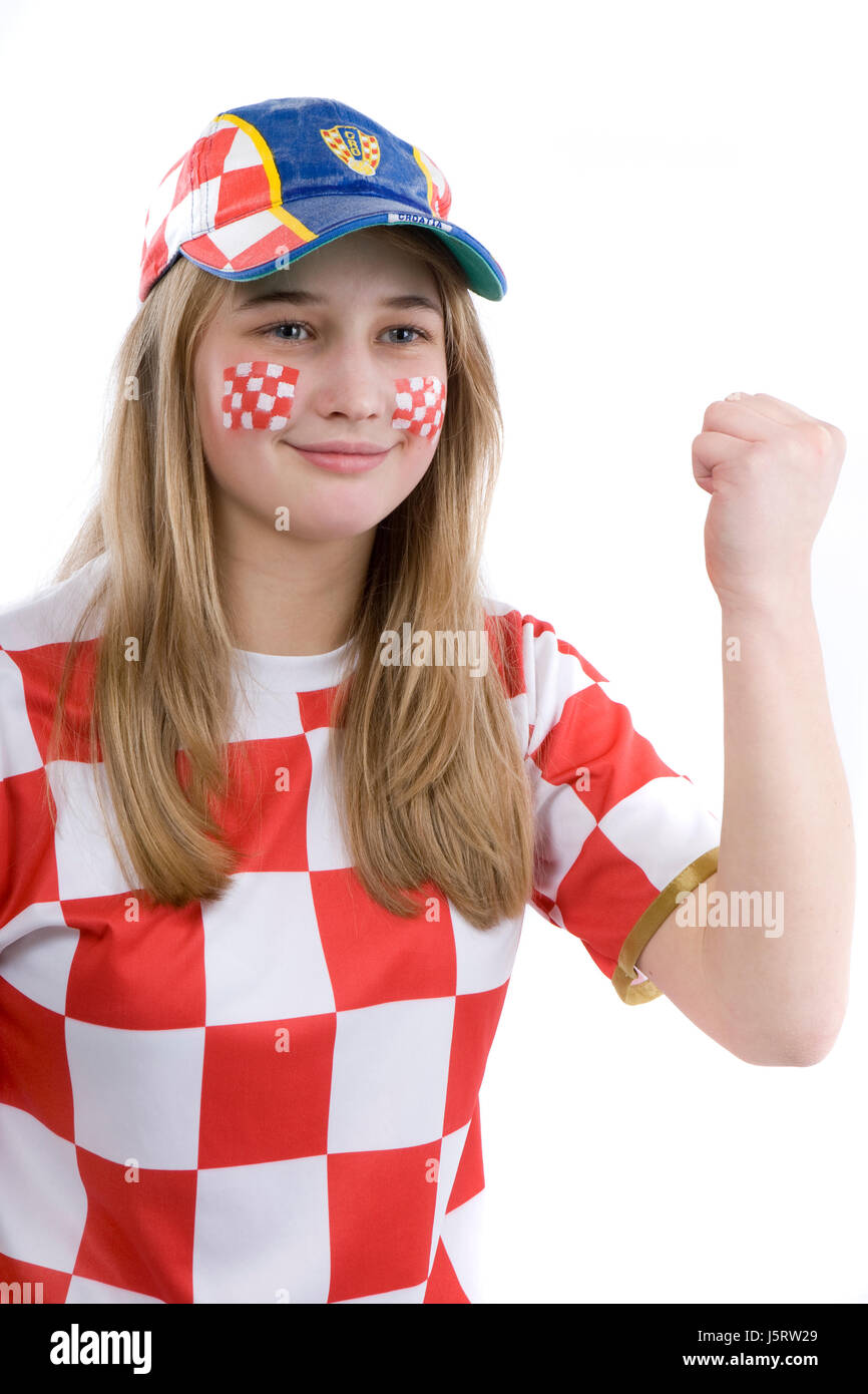 euro flag croatia teenager supporter fan fanatic kroatienfan croatienfan Stock Photo