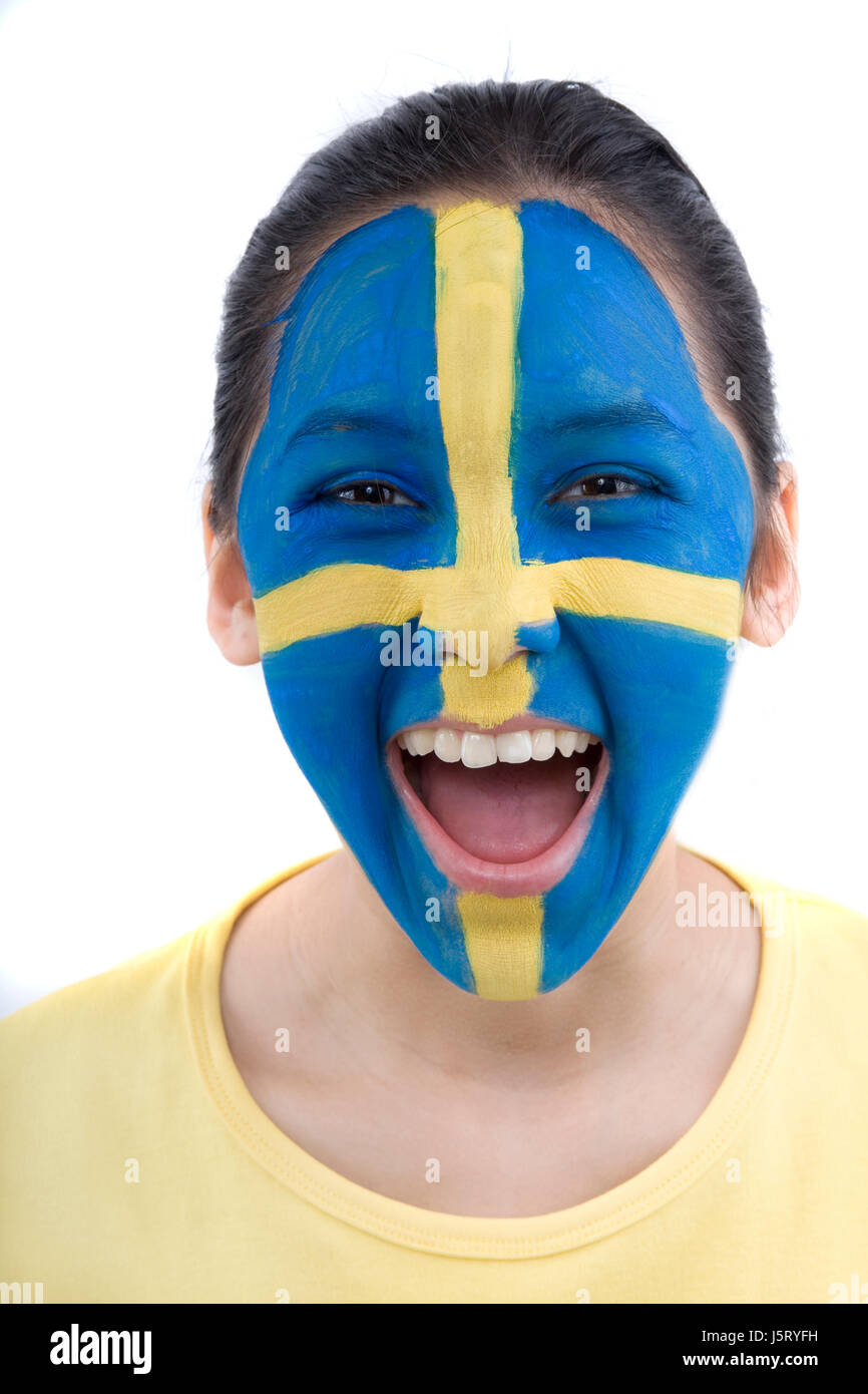 sweden flag jubilation sport handball makeup national team team section Stock Photo