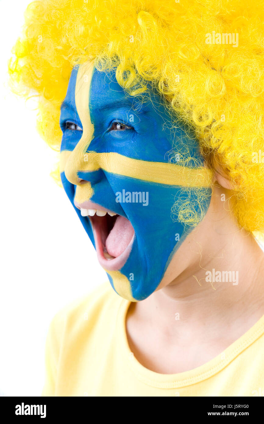 sweden flag jubilation sport handball makeup national team team section Stock Photo