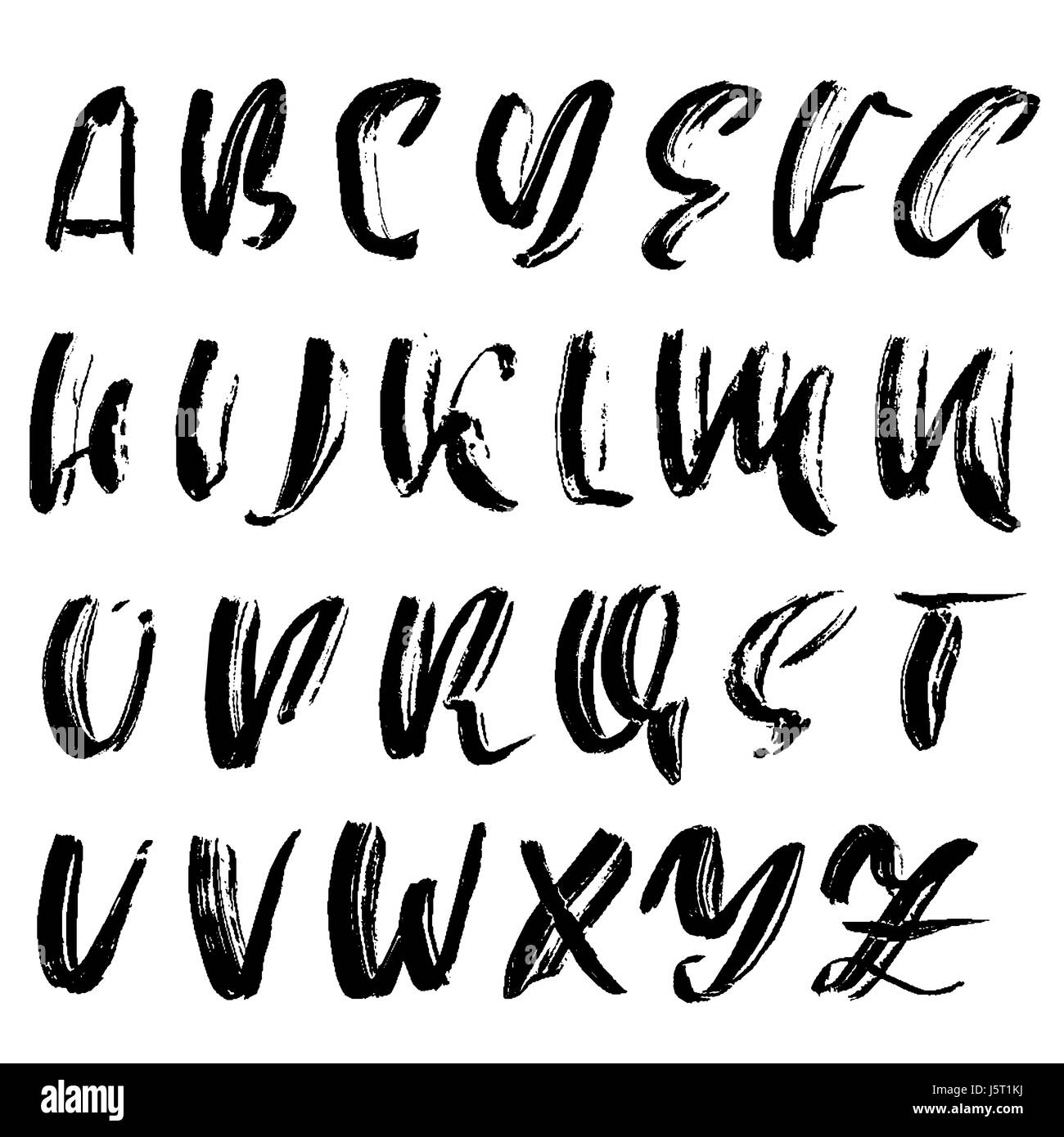 Hand drawn dry brush font. Modern brush lettering. Grunge style ...