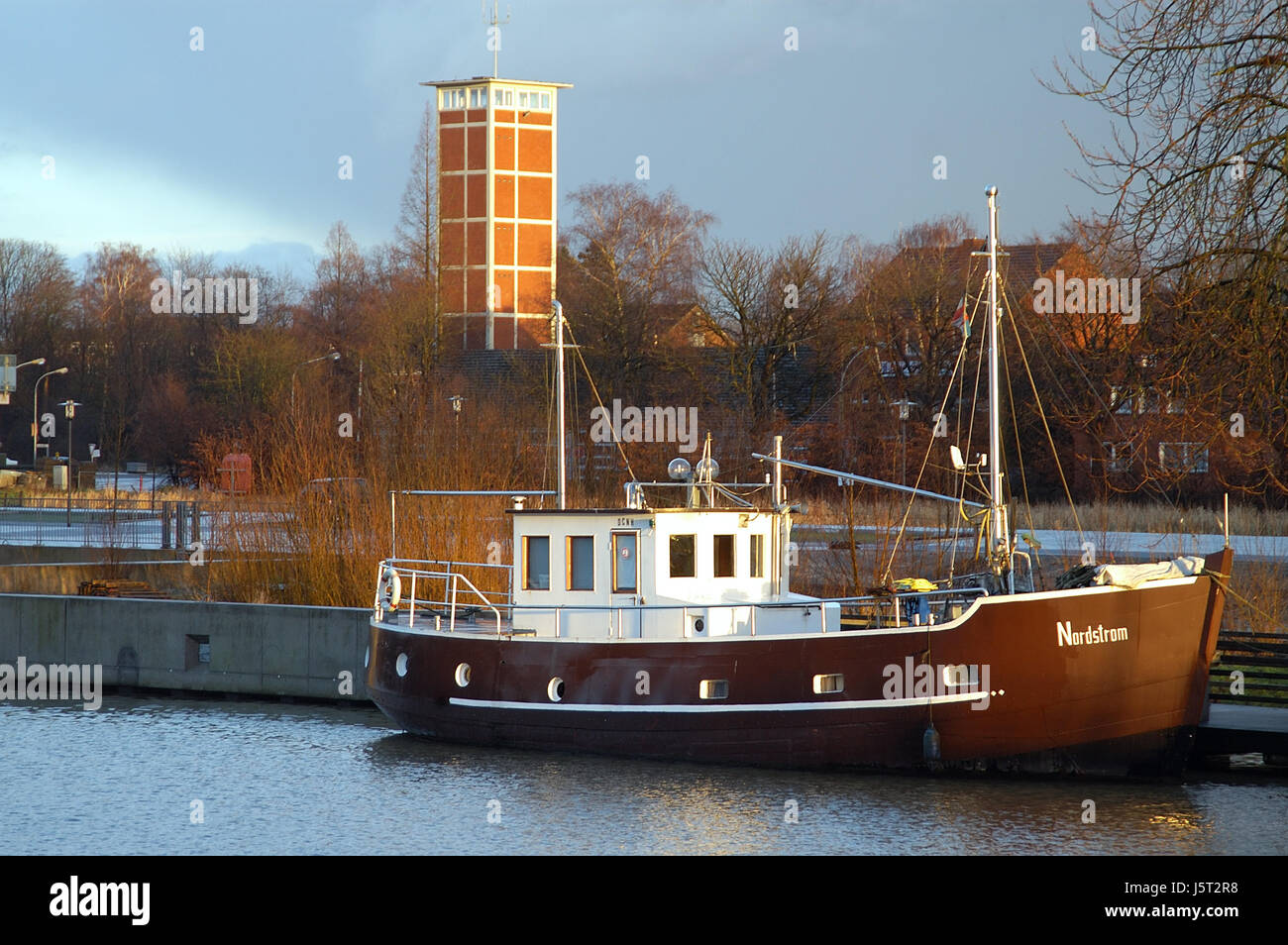 waters old town East Frisia empty river water sailing boat sailboat ...