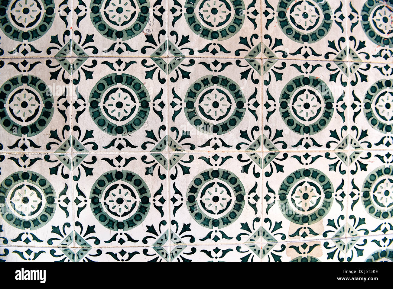 Tiles (azulejo) on exterior wall of house in Lisbon, Portugal Stock Photo