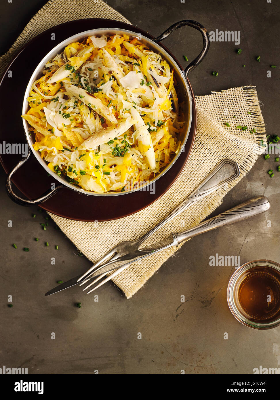 Swabian noodles with sourcrout and pumpkin Stock Photo