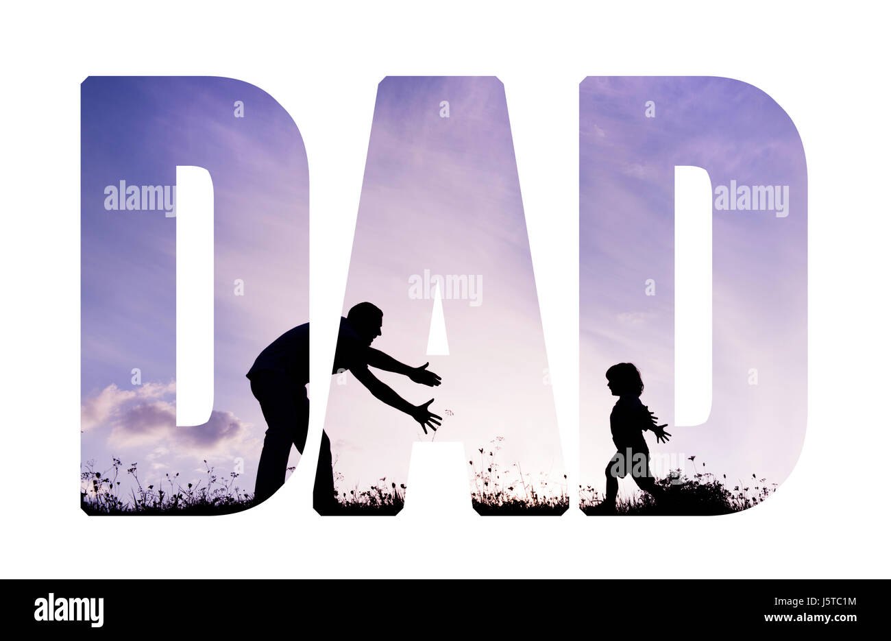 Father with open arms and his son outdoors. Fathers day concept. Stock Photo