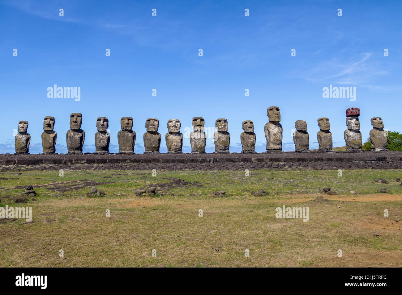 Moai Statues of Ahu Tongariki - Easter Island, Chile Stock Photo