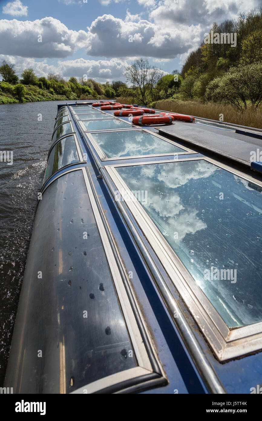 Narrowboat on the River Weaver, Anderton, near Northwich, Cheshire Stock Photo