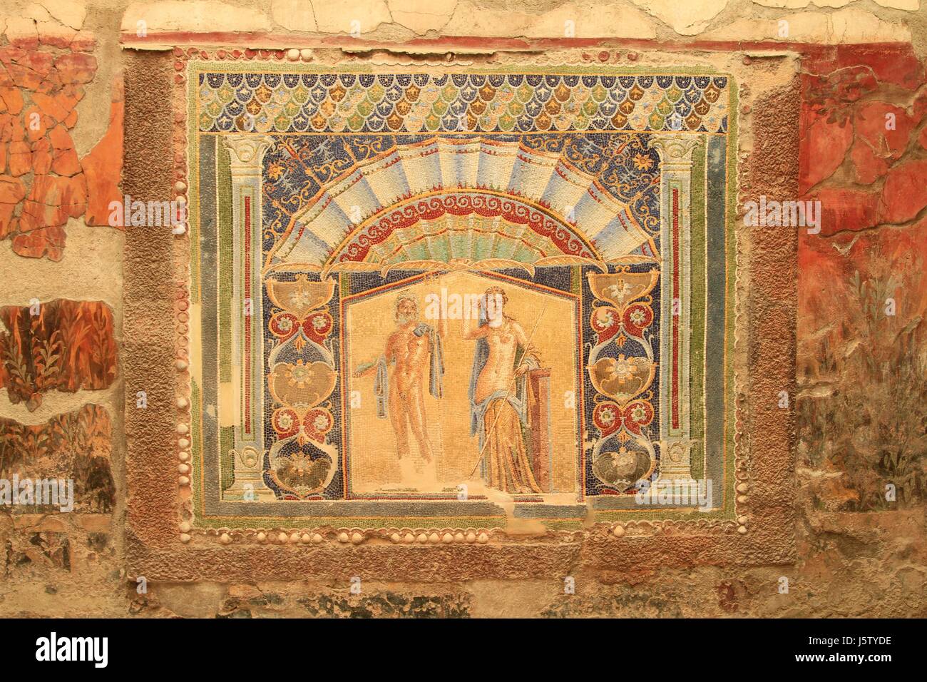 Ornate wall mosaic, Herculaneum, Italy Stock Photo - Alamy
