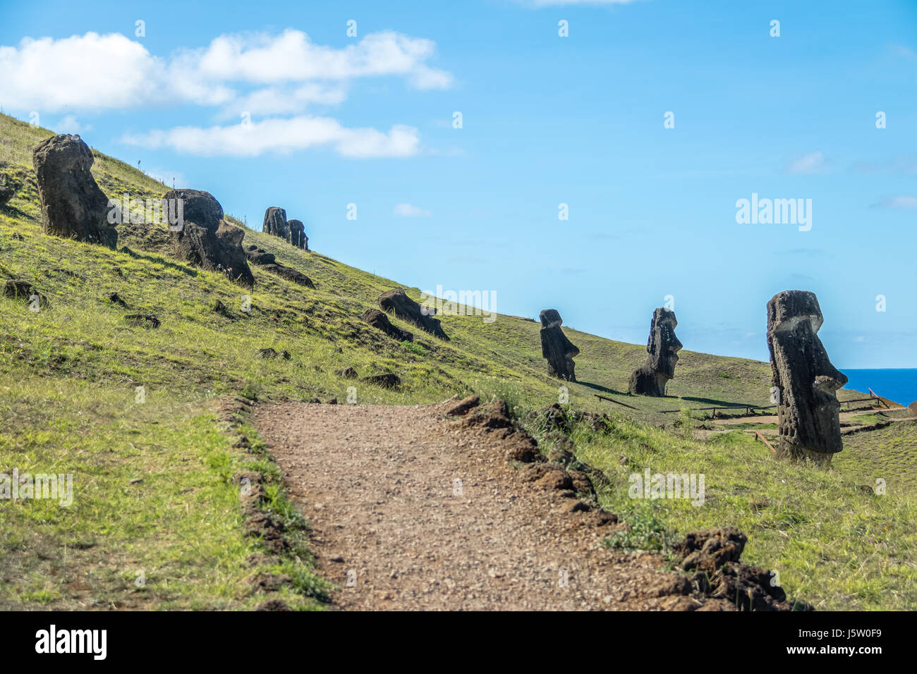 Lake Raraku Moai Statues of Rano Raraku Volcano Quarry - Easter Island, Chile Stock ...
