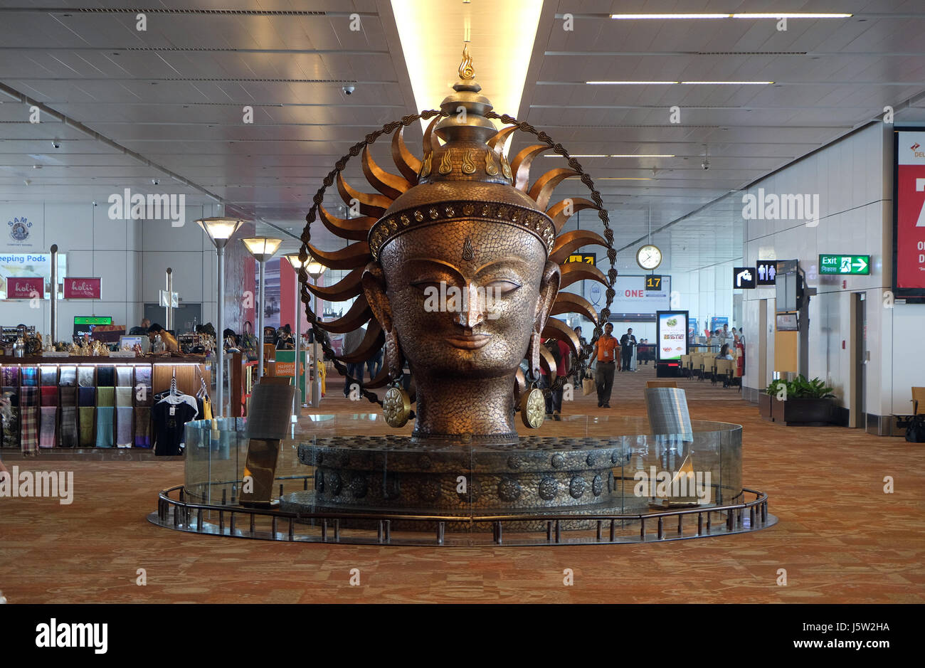 Surya, the resplendent one by Satish Gupta, the big golden statue in international Airport of Delhi on February 19, 2016. Stock Photo