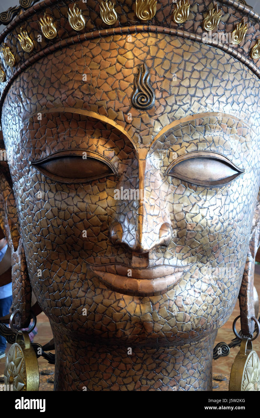 Surya, the resplendent one by Satish Gupta, the big golden statue in international Airport of Delhi on February 19, 2016. Stock Photo