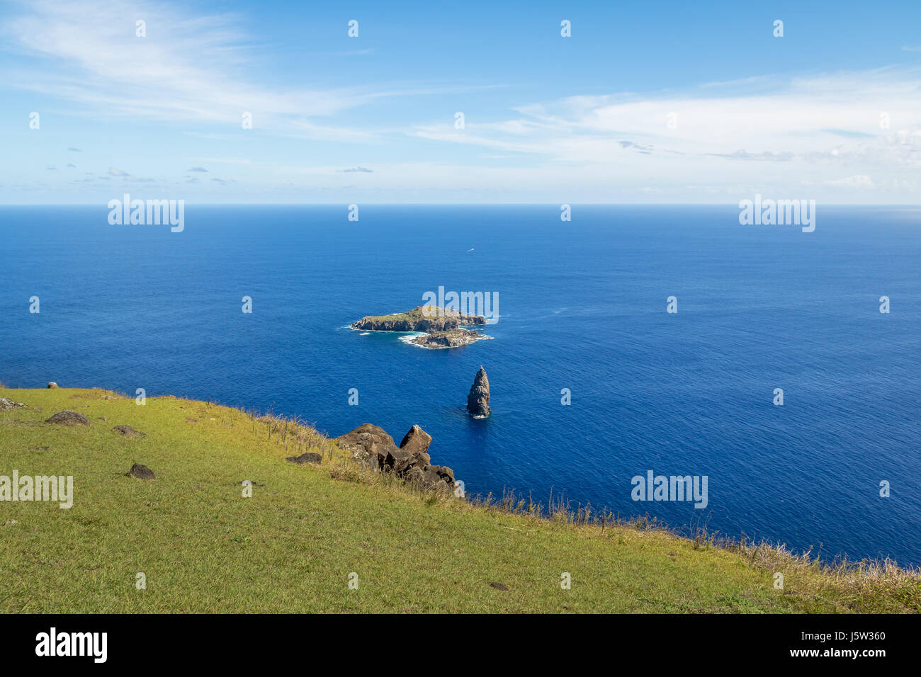 The Birdman Island near Orongo Ruins - Easter Island, Chile Stock Photo