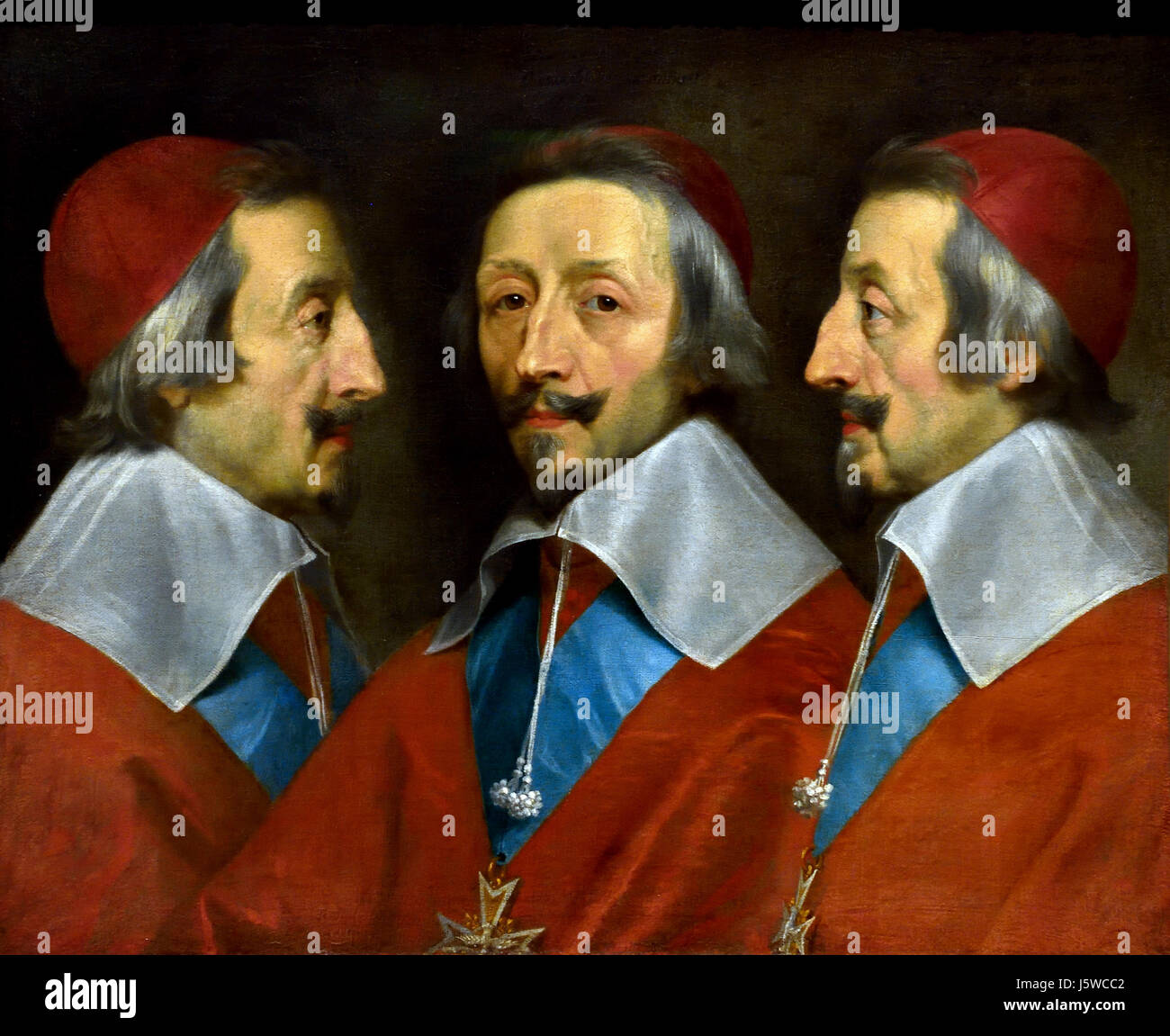 Triple Portrait of Cardinal de Richelieu 1642 Philippe de Champaigne 1602 - 1674 France French (  Cardinal and Duc de Richelieu (1585 - 1642)  Armand-Jean du Plessis, Cardinal and Duc de Richelieu (1585 - 1642), became a cardinal in 1622. He governed France as chief minister (  King Louis XIII ) 1624 until his death in 1642. Stock Photo