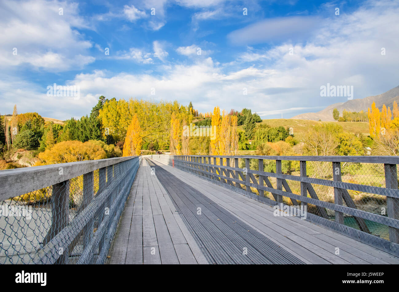 The Historic Bridge over Shotover River in Arrowtown, New Zealand. Stock Photo