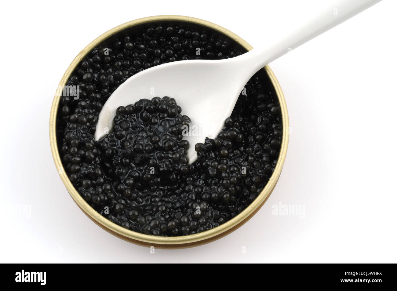 black swarthy jetblack deep black tin expensive eggs delicatessen caviar doze Stock Photo