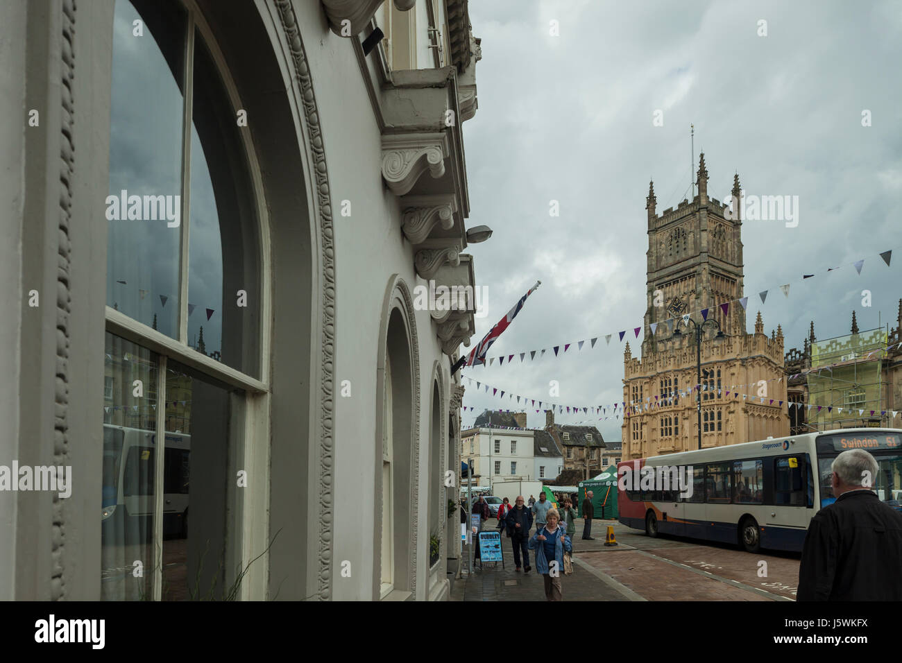 Stormy day in Cirencester, Gloucestershire, England. St John's church in the distance. Stock Photo