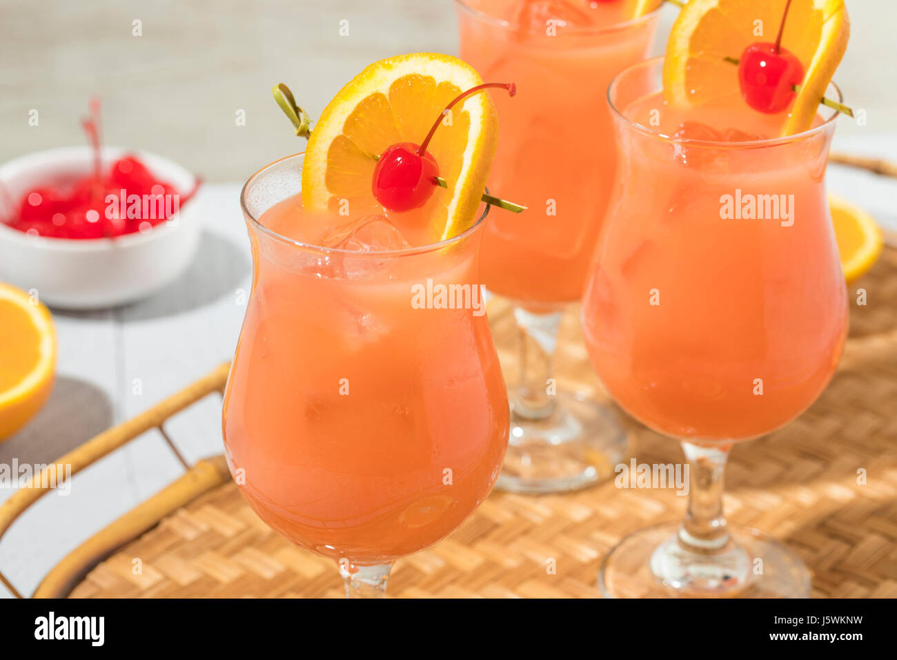 Homemade Alcoholic Hurricane Cocktail Drink with Rum and Orange Juice
