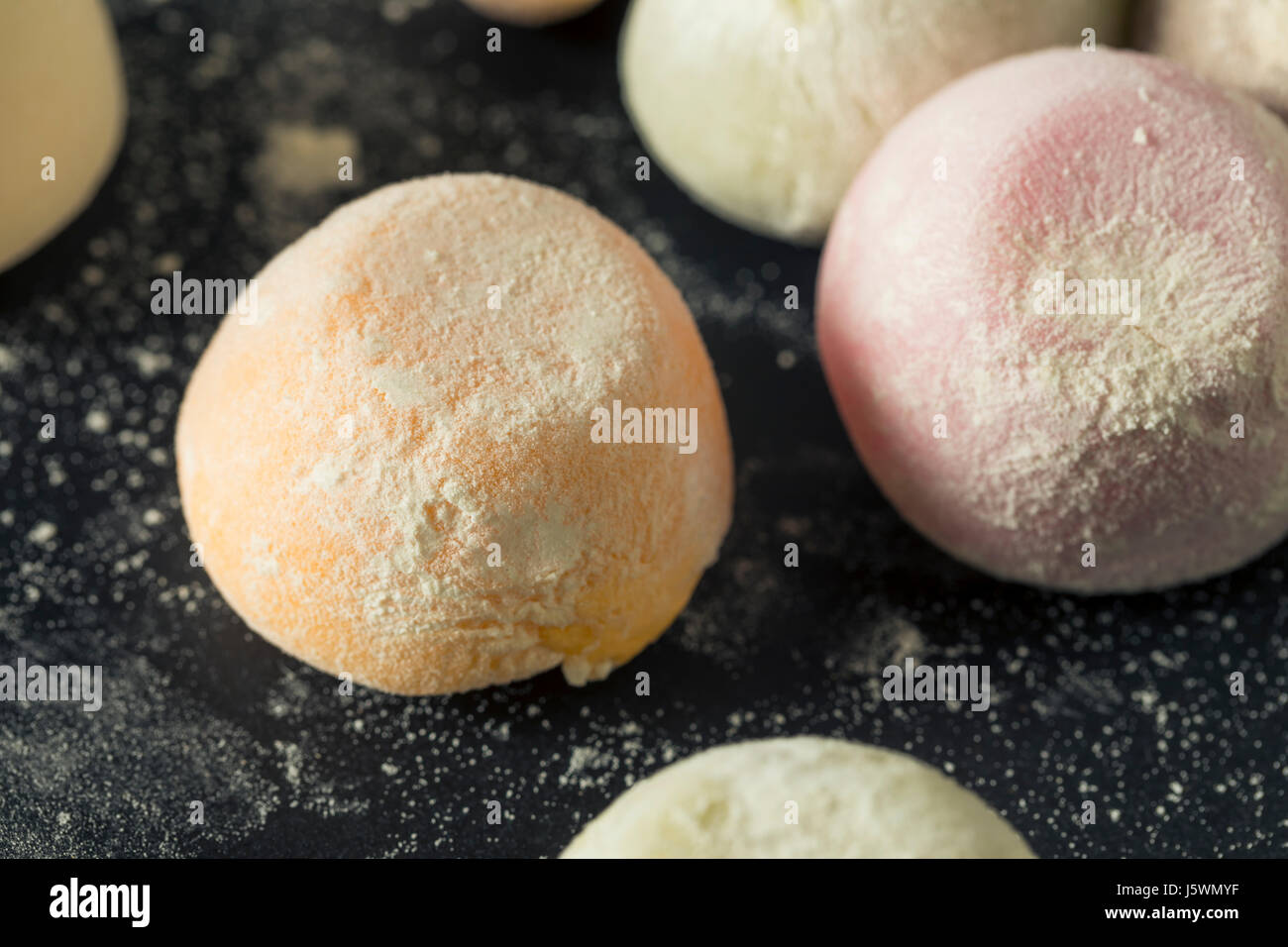 Sweet Japanese Mochi Ice Cream in Many Flavours Stock Photo