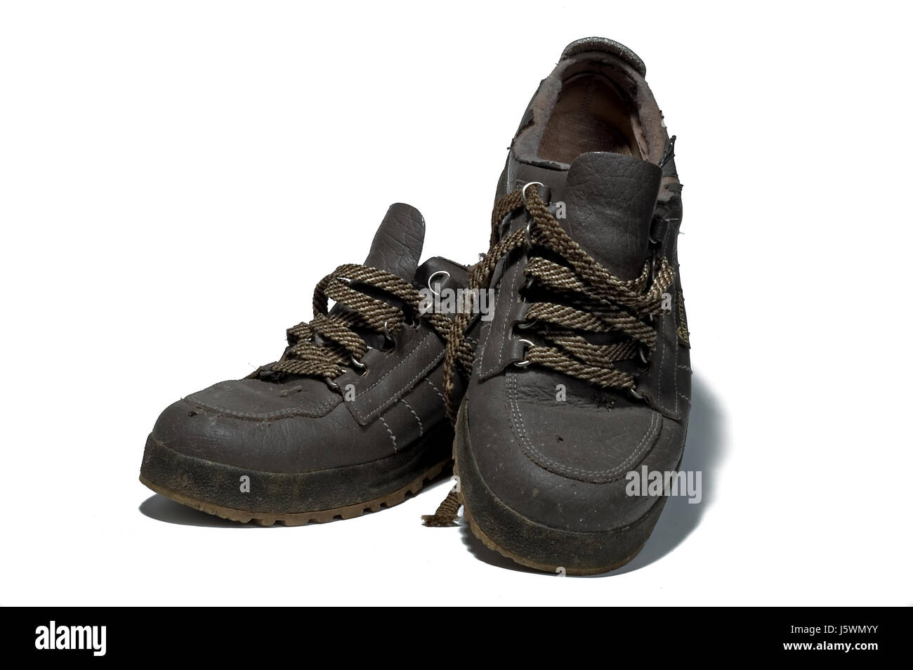 shoes boots for tramping profile hike go hiking ramble leather sole furbish Stock Photo