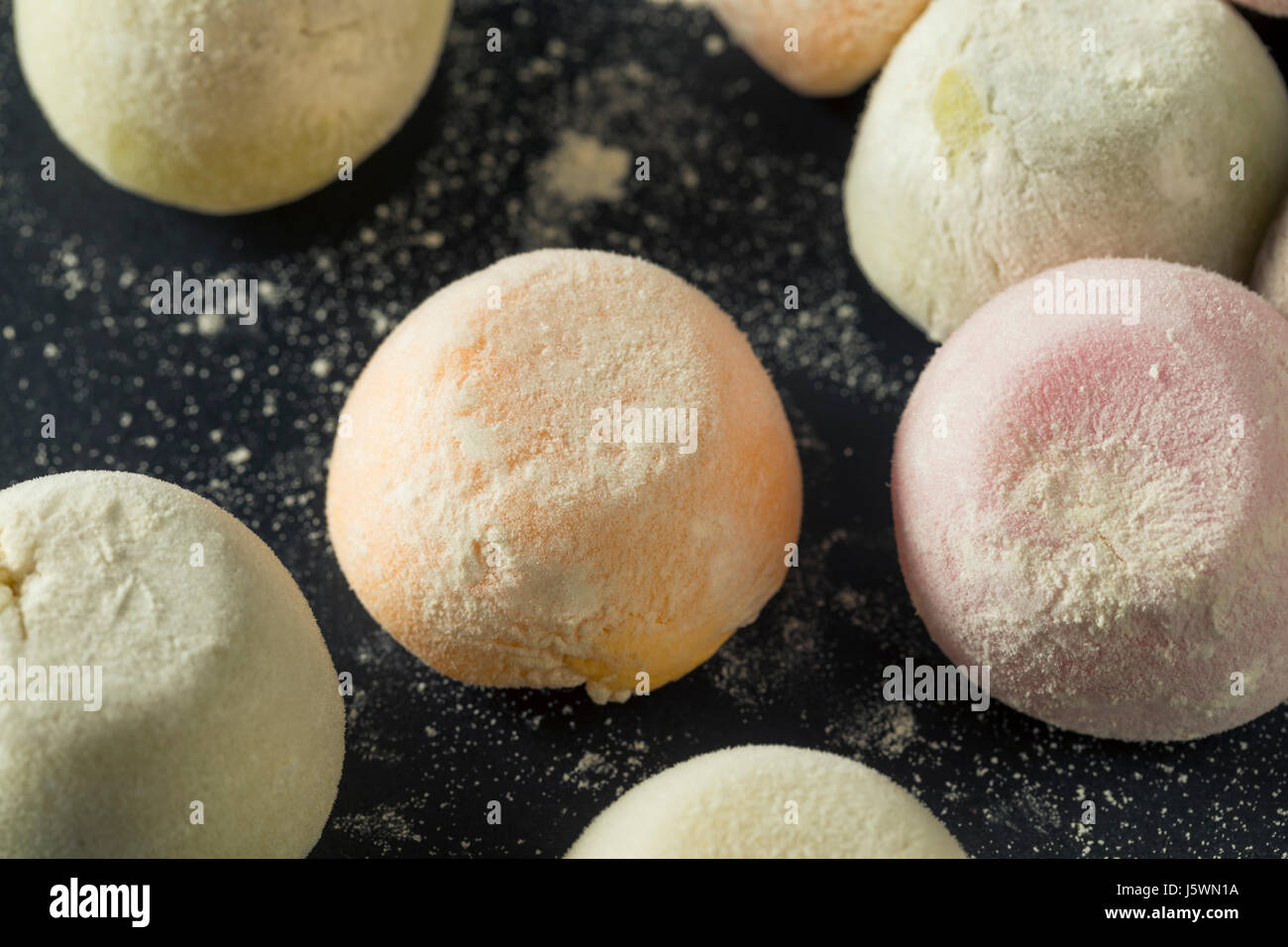Sweet Japanese Mochi Ice Cream in Many Flavours Stock Photo