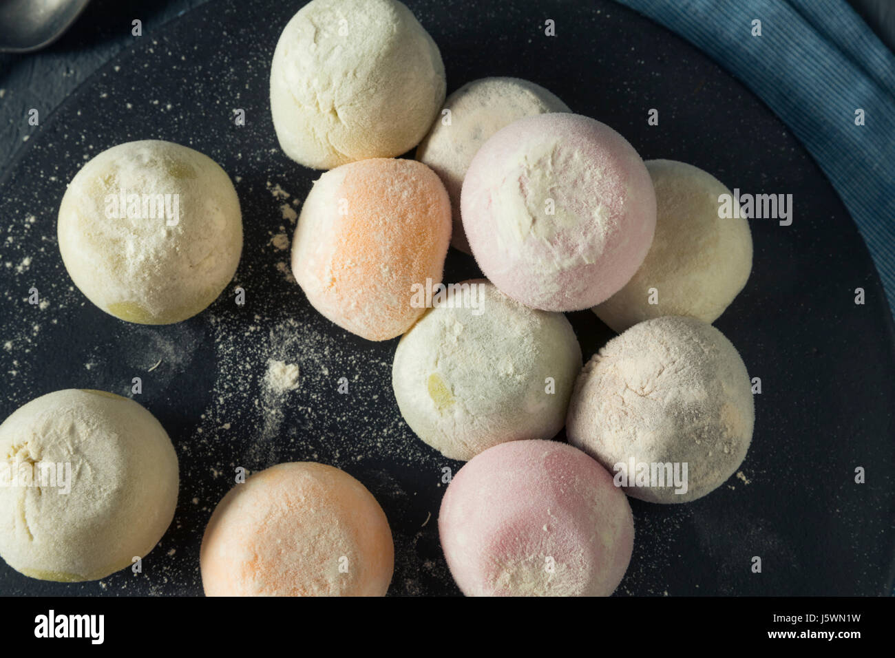 Sweet Japanese Mochi Ice Cream in Many Flavours Stock Photo
