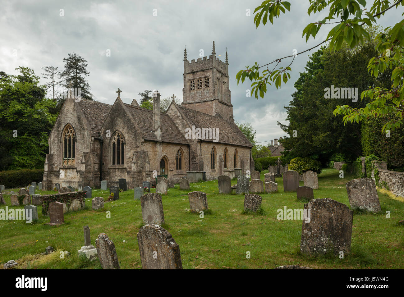 St Mary's church in the Cotswold village of Grittleton, Witshire, England. Stock Photo