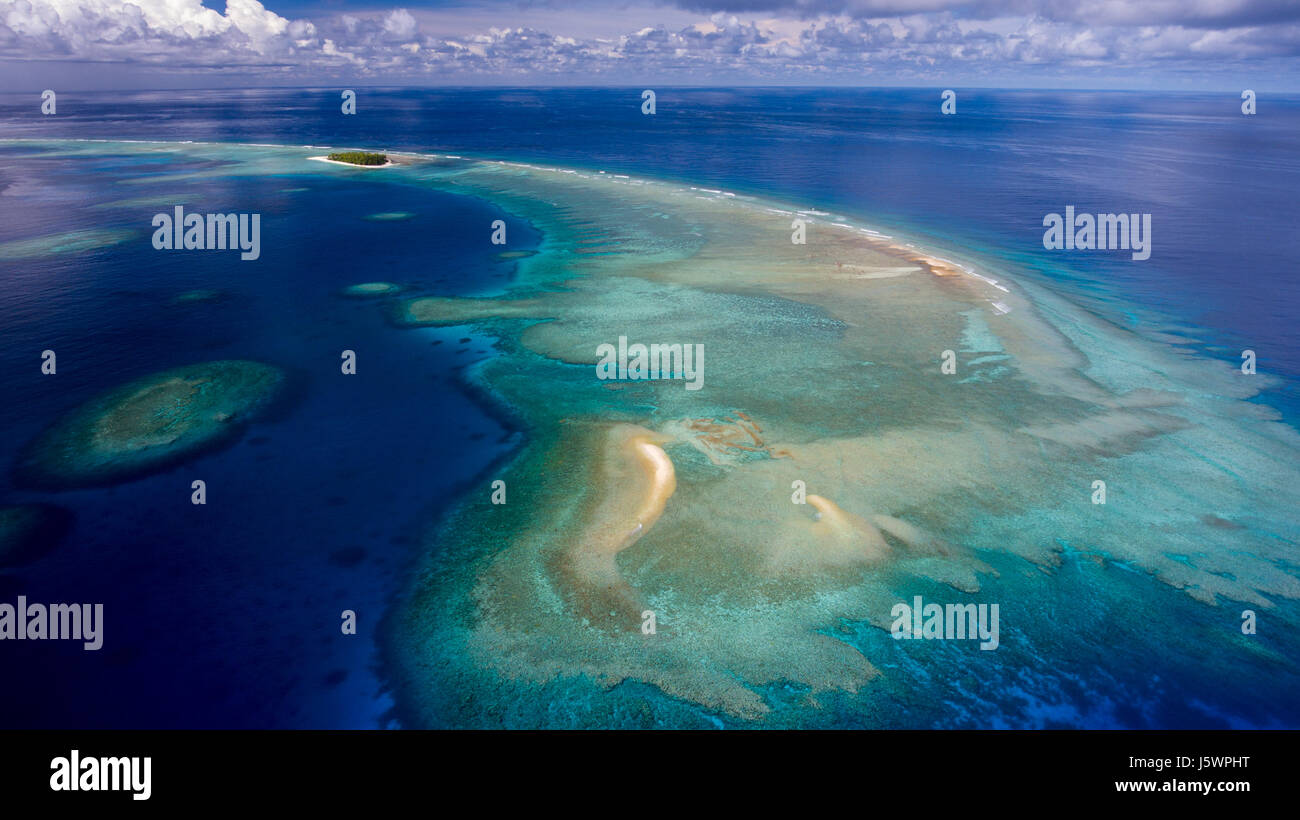 aerial drone shot of ngulu atoll, yap, micronesia, video clips available Stock Photo