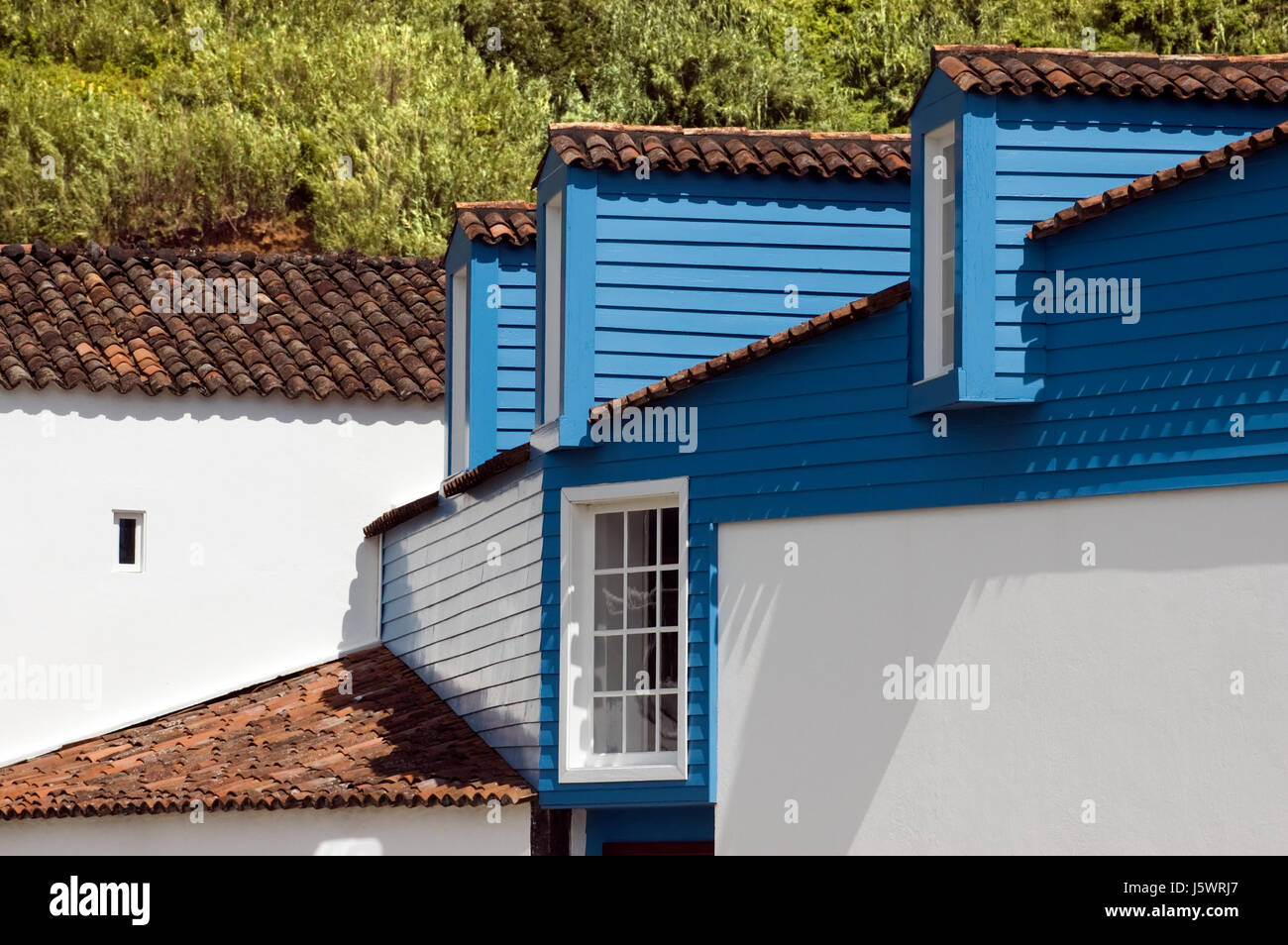 Blue House Building Detail Window Porthole Dormer Window Pane