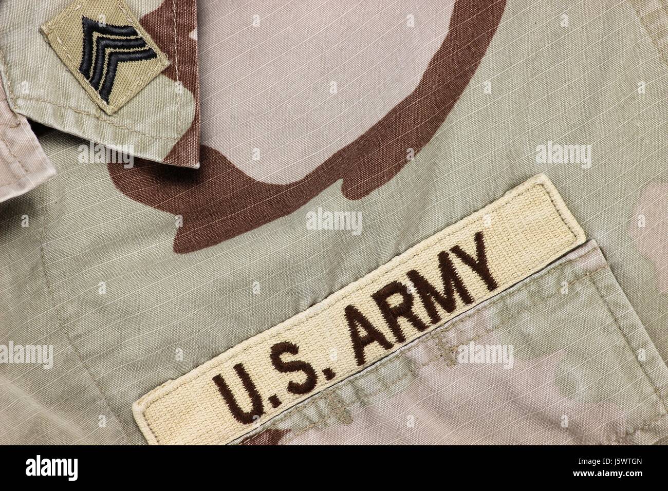 U.S. Army patch on desert uniform Stock Photo