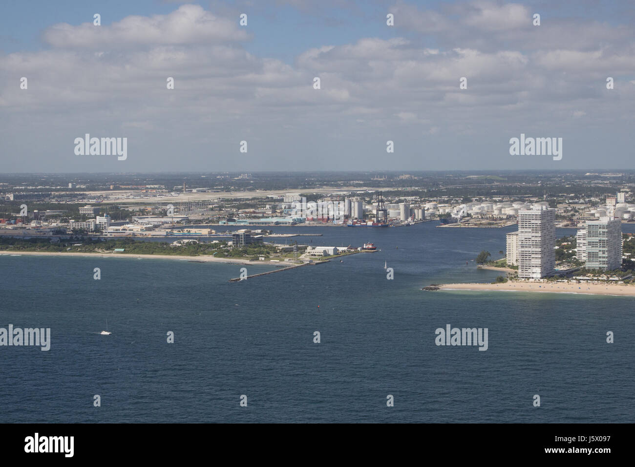 Aerial image of Port Everglades inlet in Ft Lauderdale Florida Stock