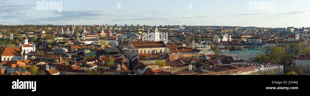 Vilnius, Lithuania - April 30, 2017: Panoramic View Of Old Town In Evening. View From The Hill Of Upper Castle Stock Photo