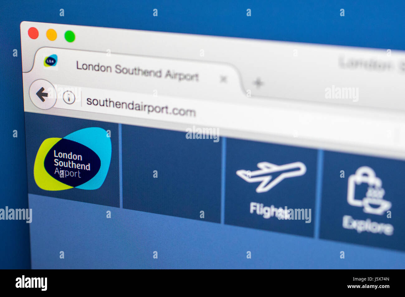 LONDON, UK - MAY 17TH 2017: The homepage for the official website of London Southend Airport, on 17th May 2017. Stock Photo