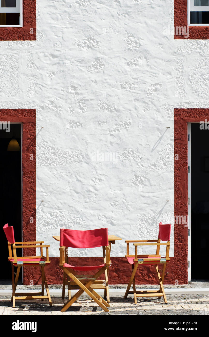 armchair house building travel tourism terrace table chair red detail