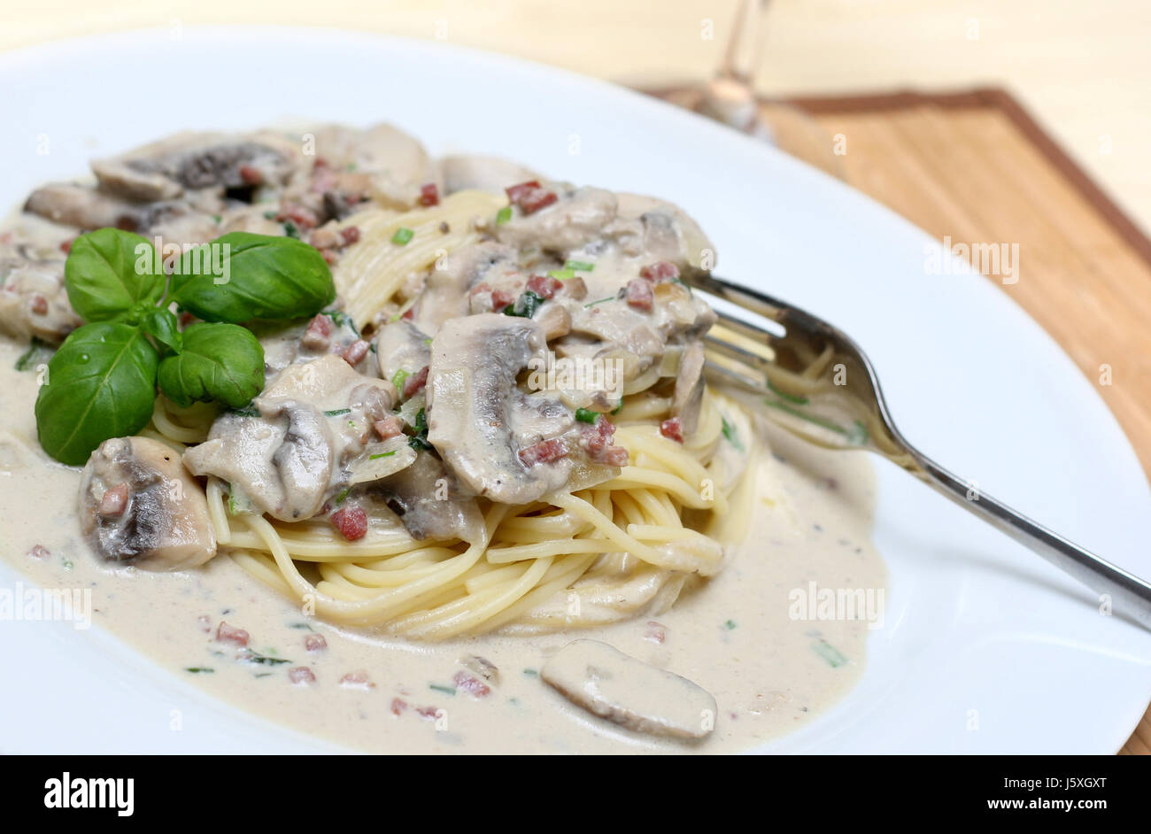 spaghetti noodles italian mushroom fungus pasta gravy restaurant food aliment Stock Photo Alamy