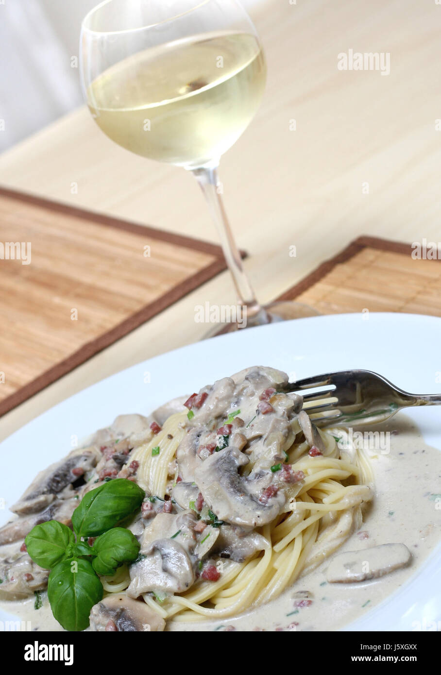 wine spaghetti noodles italian mushroom fungus pasta gravy restaurant glass Stock Photo Alamy