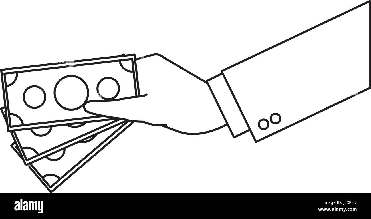 hand holding dollar bill cash money outline Stock Vector Image & Art ...