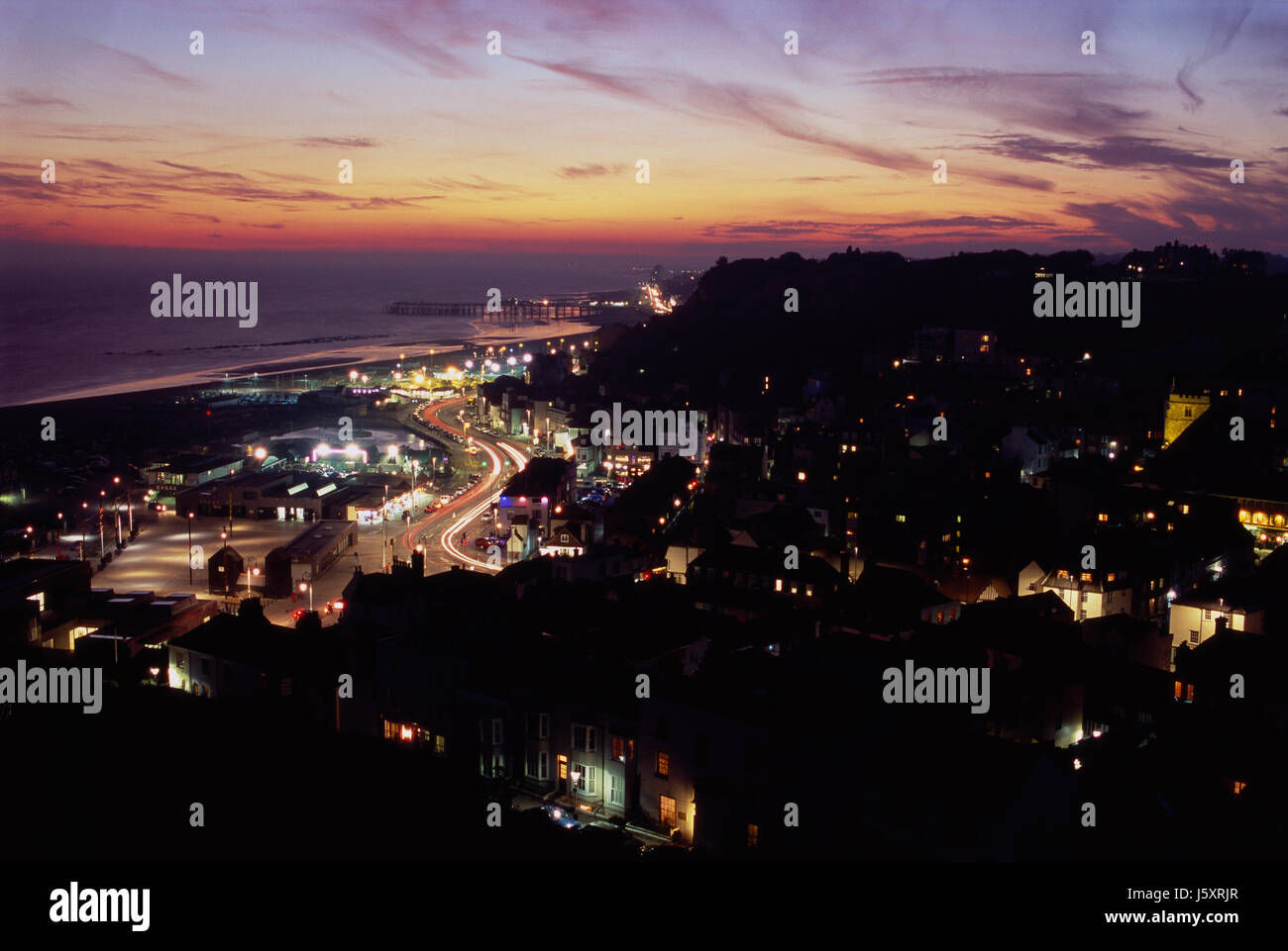 Hastings, Sussex, on the South Coast of England at dusk Stock Photo